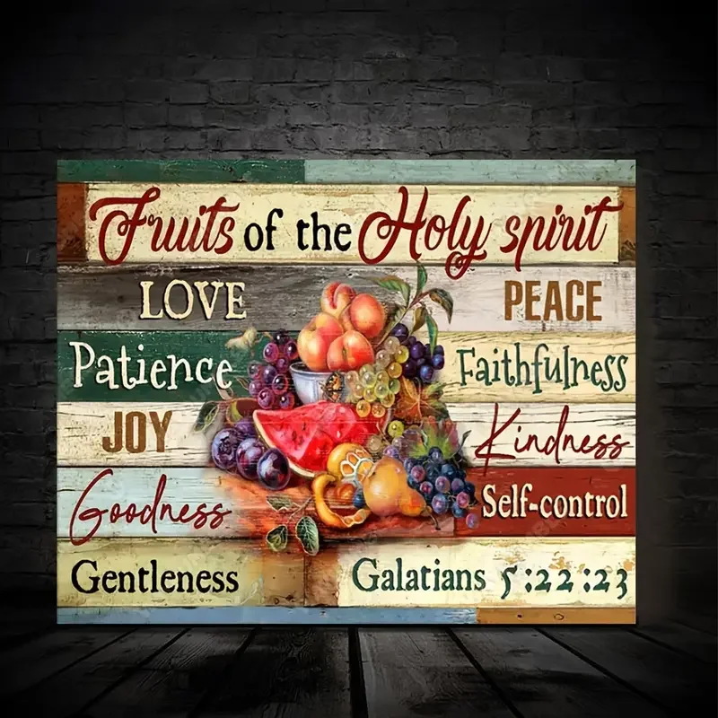 1PC Fruit Painting, Inspirational Quote, Bible Verse, Fruits Of The Holy Spirit Landscape Canvas Prints With Framed Ready to Han