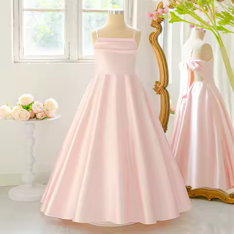 Girls Irregular Camisole Temperament Fluffy Princess Glossy Banquet Birthday Stage Host Party Piano Performance Evening Dress