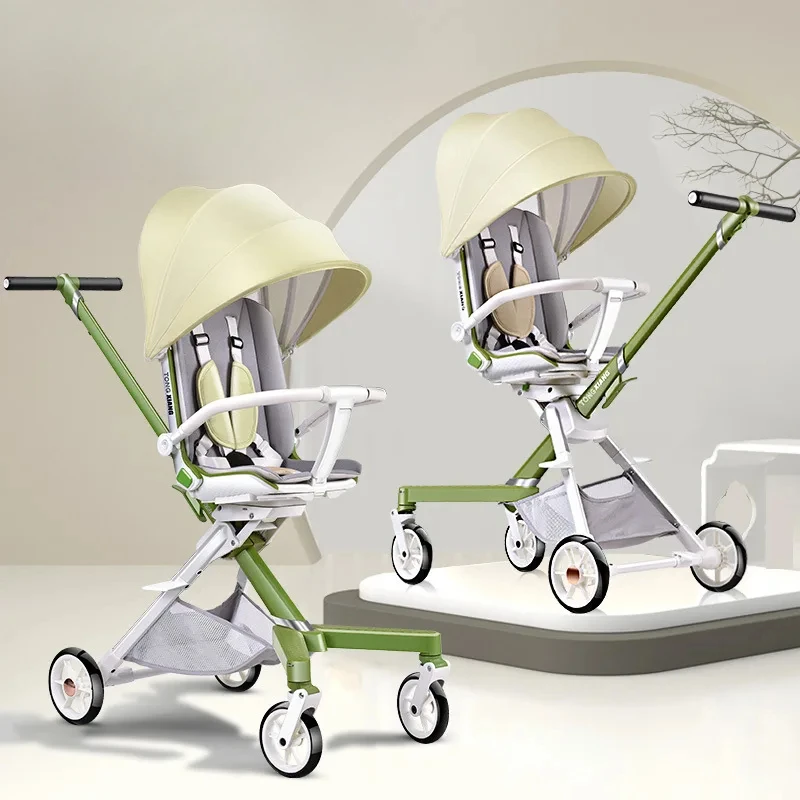 EG4 Portable Foldable Baby Stroller, High View Travel Pram, One-Touch Recline Pushchair, Multi-Function Compact Baby Carriage