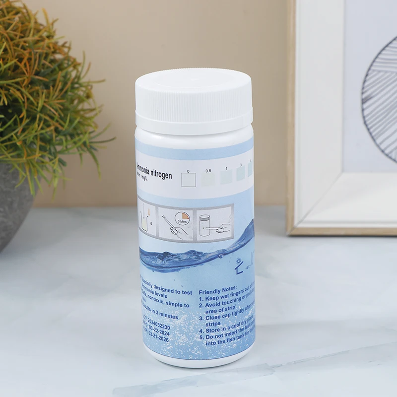 50 Pcs/Bottle Aquarium Fish Tank Water Aquaculture Ammonia Nitrogen Test Strips No Activator Needed Strips Rapid Water Test Kit