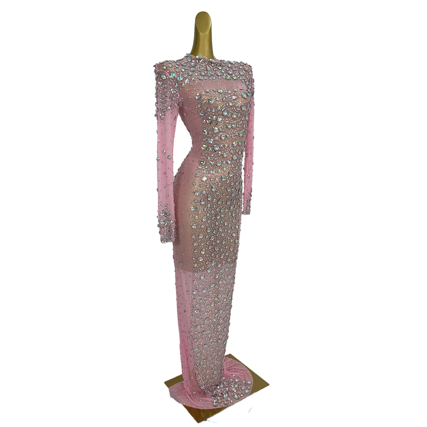 Luxuoso diamantes aniversário celebrar noite baile de formatura vestido longo feminino sexy malha cantor mostrar palco wear sessão de fotos vestidouixing