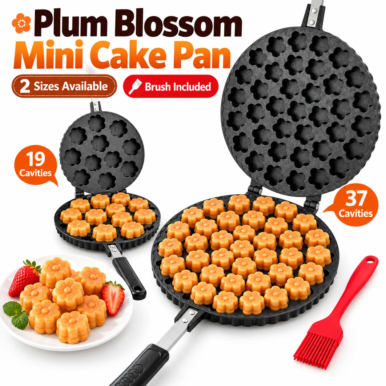 19/27 Holes Double Side Mini Cake Mold Plum Blossom Shape Non Stick Egg Waffle Waffle Pancake Baking Pan For Gas Stove