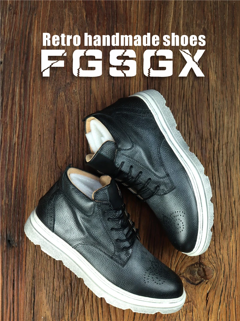 

Hanrted Men's Boots Leather oes Carved Flower Casual Workwear round Toe Low Heel Rubber Outsole Waxed Leather