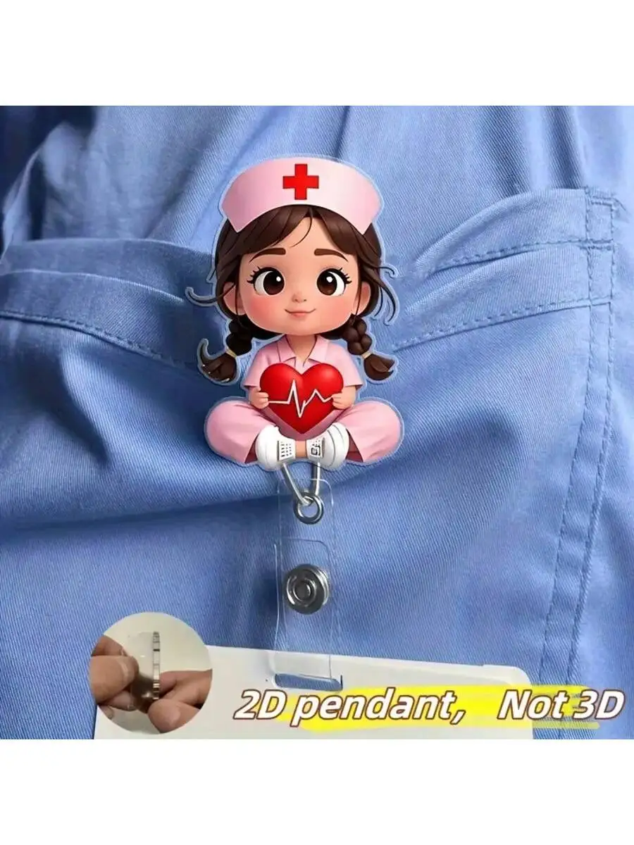

[2d плоский] 1 шт. милый выдвижной держатель для бейджа с тематикой медсестры и зажимом для удостоверения личности - акриловая катушка с именем медицинского персонала для врачей, RN, LPN