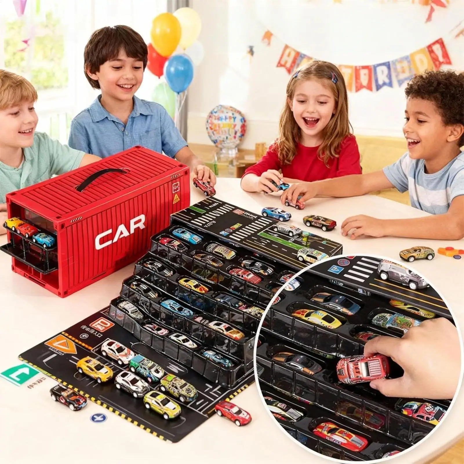 Voiture jouet à tirer en alliage, petits jeux éducatifs, 48 pièces, jouets de course avec tapis de jeu pour enfants garçons, maison, voyage, chambre à coucher, salle de classe