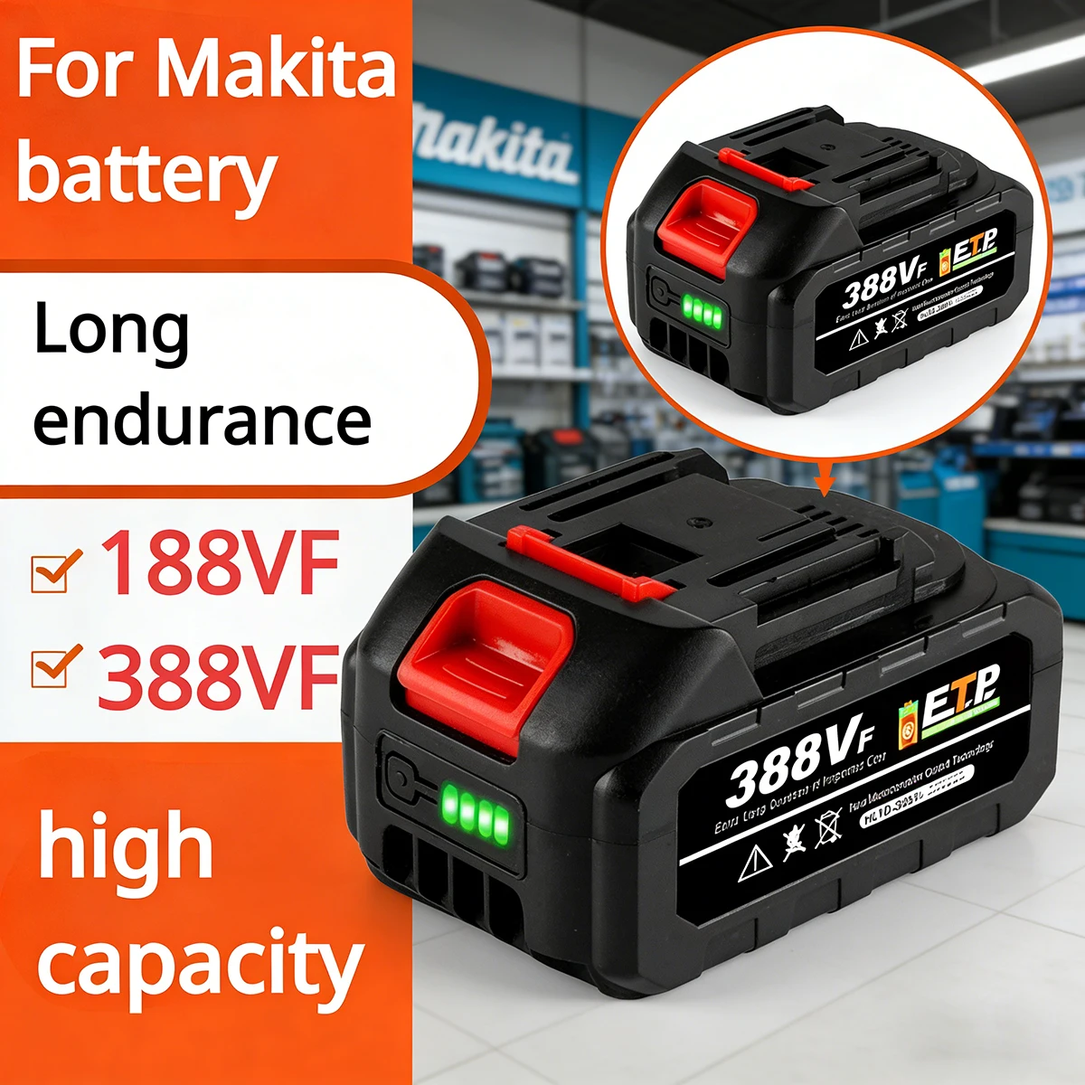 18V 128VF 388VF Large Capacity Li-Battery Replaceable Power Tool Battery Drill Battery Household For Makita Power Tool Battery