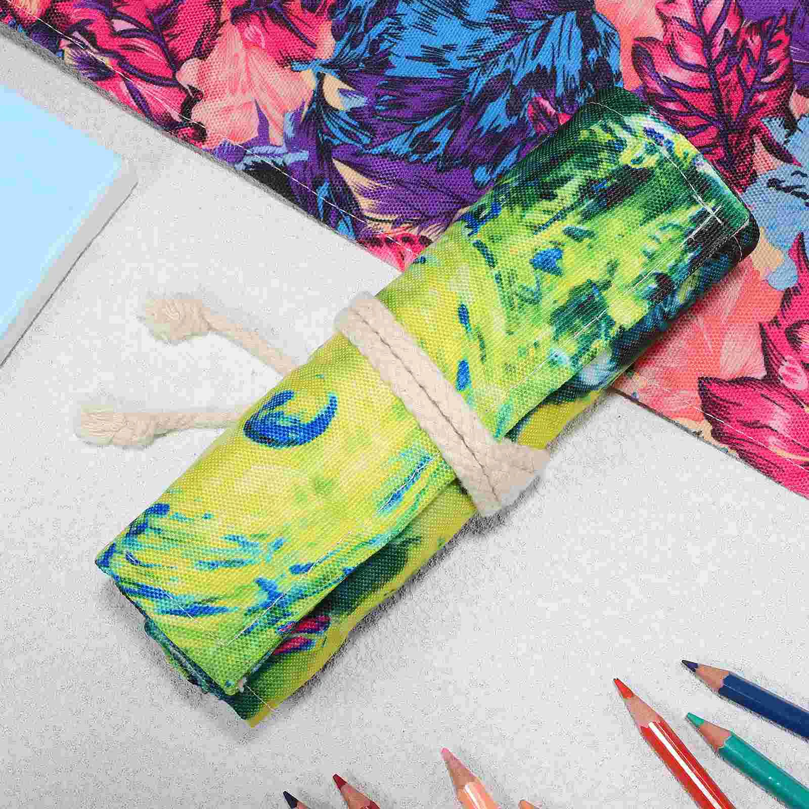 2 Pcs Canvas Pencil Case Maple Leaf Roll-up Bags Pencils Pouch Aldult School Sketching Cases Wraps Colored Drawing