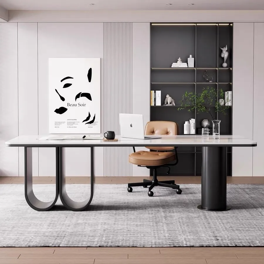 

Slate wrought iron desk household computer desk office boss table high-end desk light luxury modern study table