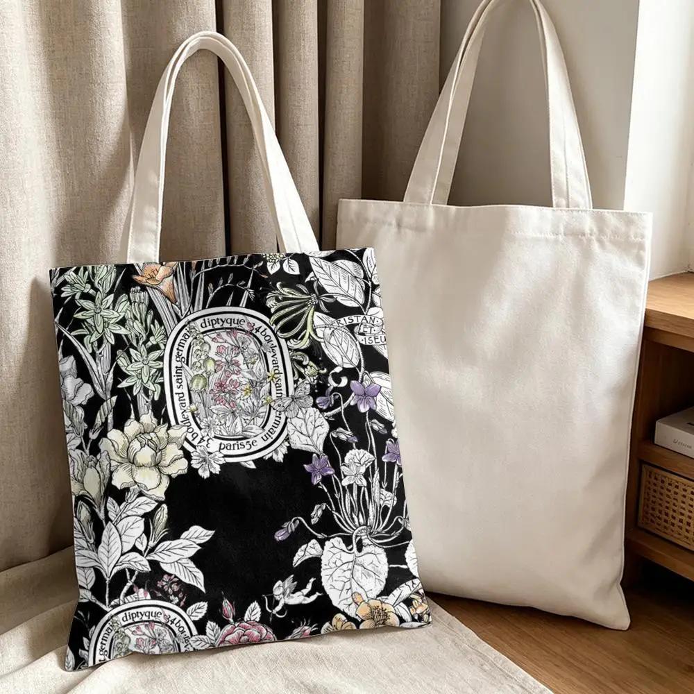 Luxury D-Diptyque Storage Bags Double-Sided Printed Canvas Tote Bag Large Capacity Reusable Shoulder Shopping Bag