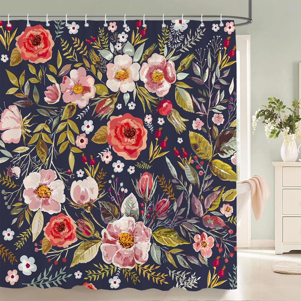 

1 pcs floral and leaf pattern polyester fabric shower curtain waterproof cloth bathroom curtain anti-mildew partition curtain