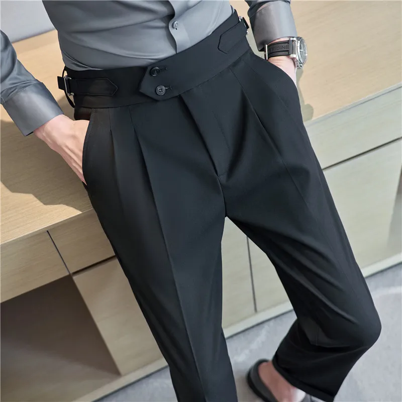 

Luxury Quality Men's Suits Pants Chic Naples Drape High Waist Straight Pants Casual Office Men Trousers Black Pantalones Hombre