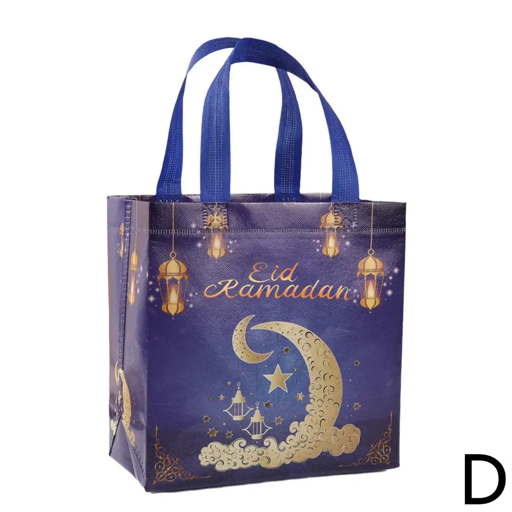 Tas hadiah bintang bulan Lebaran tas kain tidak ditenun dapat digunakan kembali tas tangan lipat untuk Ramadan Muslim liburan pesta hadiah G3c5