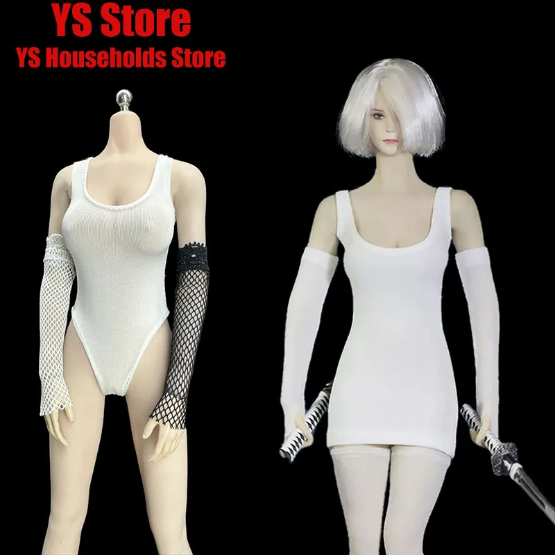 Multi Styles 1/6 Nier Female Soldier White Grid Design Hand Sleeves Black Leather Wrist Guard Long Gloves For 12