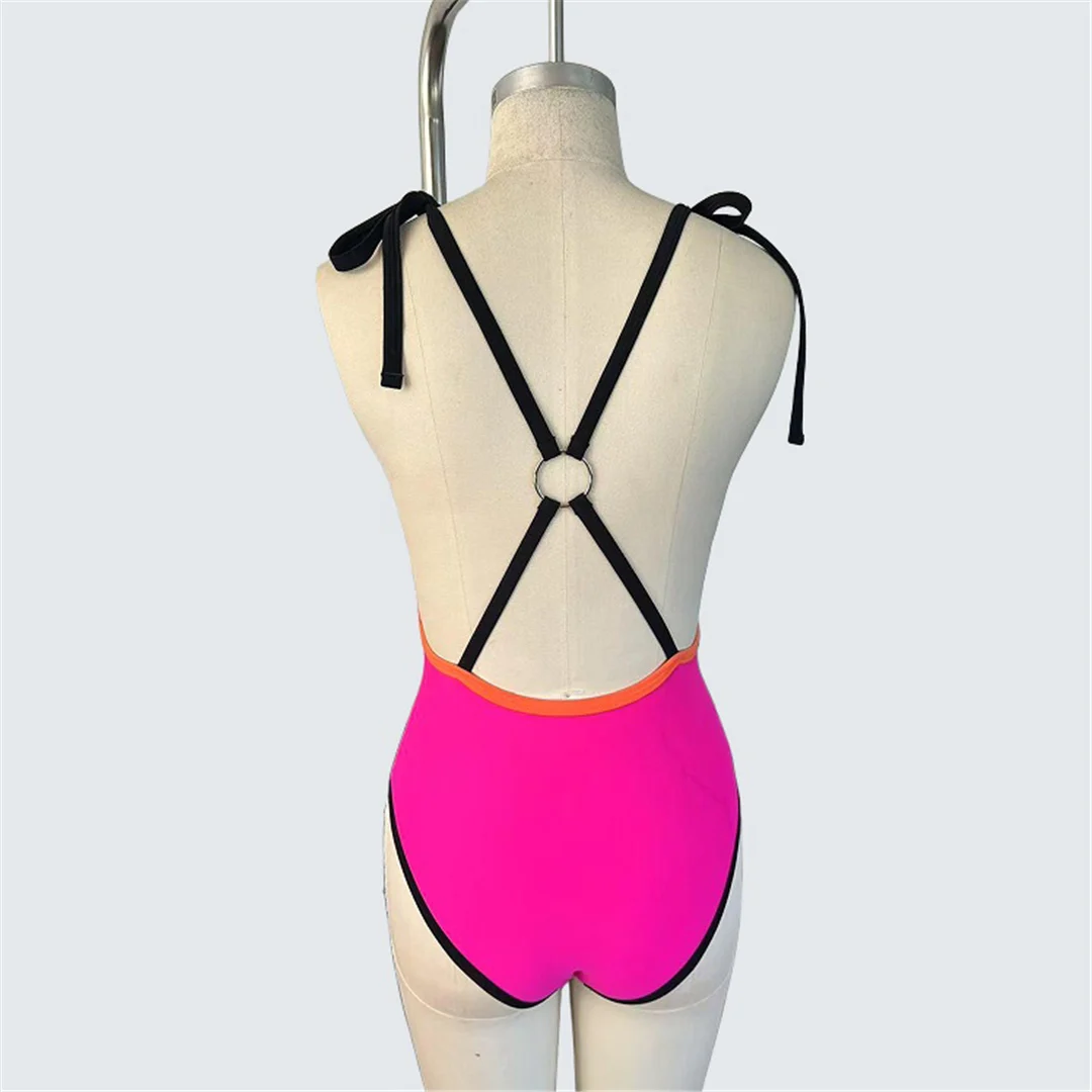 S - XX Sexy, tief ausgeschnittener, rückenfreier Einteiler-Badeanzug für Damen, Monokini mit hohem Beinausschnitt, Badebekleidung, Badeanzug, Modell V7458 – Detail 9