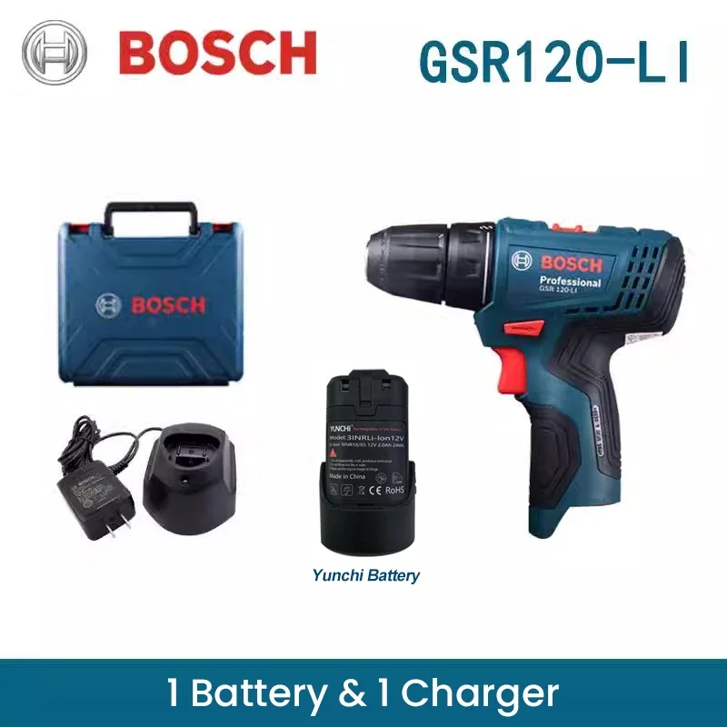 Bosch GSR 120 Li Electric Drill 12V Cordless Screwdriver Rechargeable Impact Driller Driver Adjustable Gear Speed With YUNCHI 2A