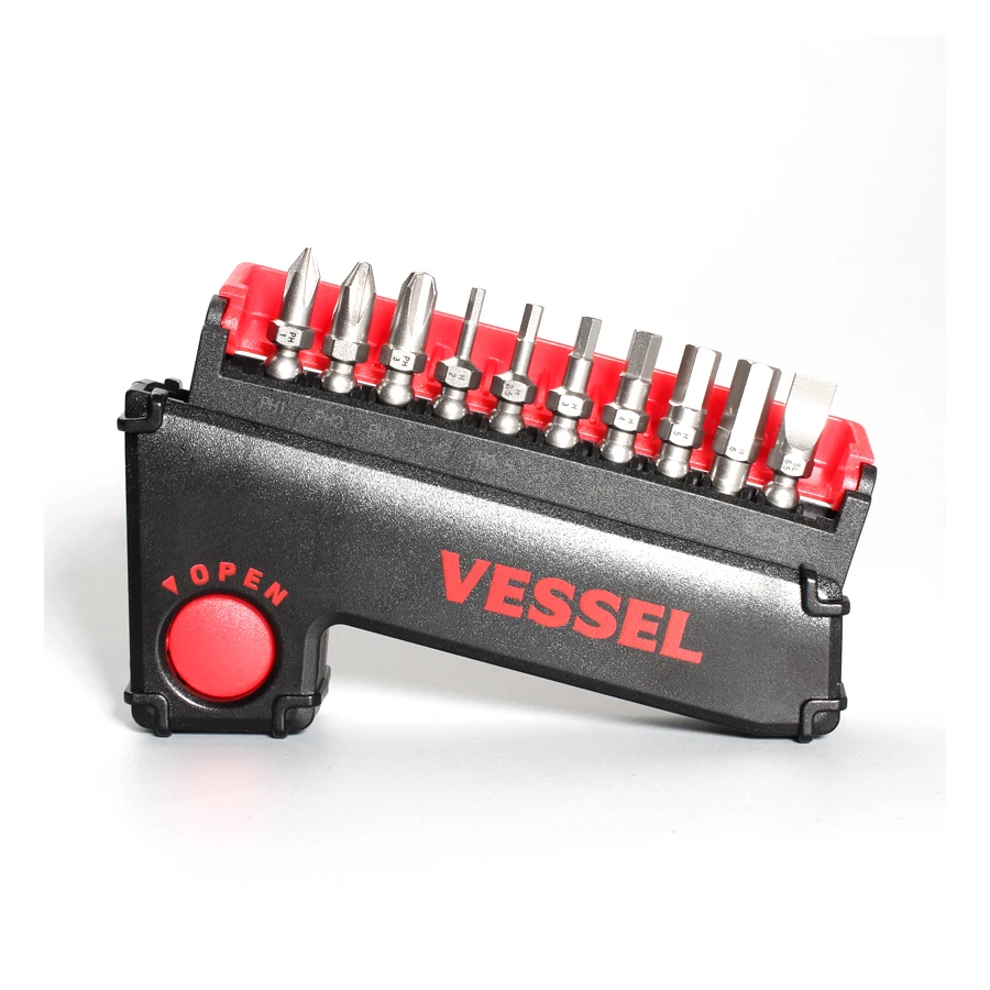 VESSEL 11 Pieces Screwdriver Bit Set with Slide Case For Slotted, Phillips, Hex Screws NO.IB11