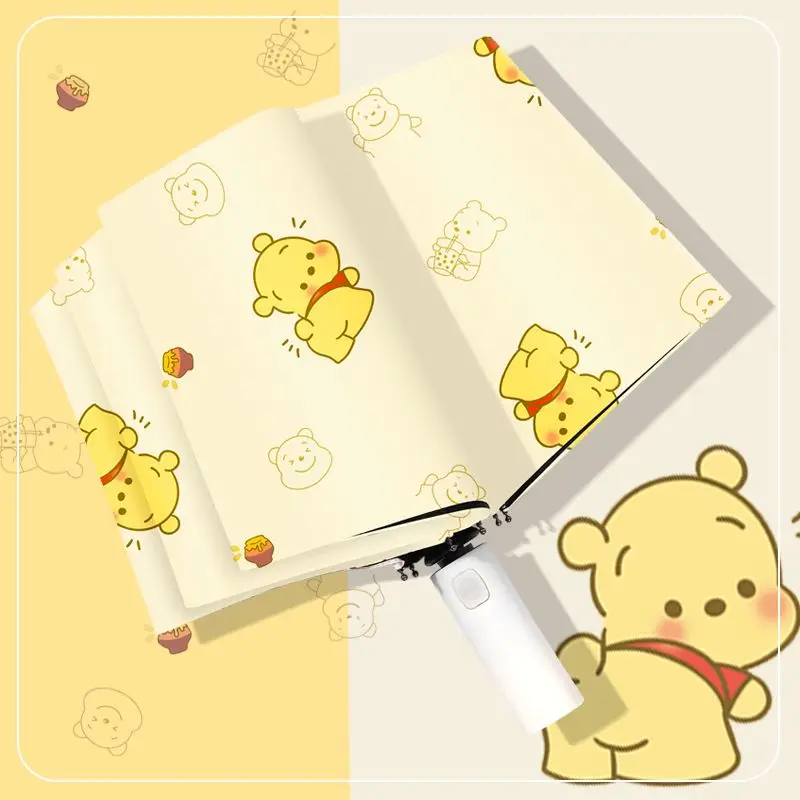 Disney Winnie the Pooh Cartoon Printed Fully Automatic Folding Parasol Rain or Shine Sun Umbrella Vinyl Sun Protection Durable