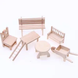 2pcs 1:12 Dollhouse Miniature Furniture Wooden Small Sofa Stool Chair Trolley Dining Table Ladder For Simulation Toys Accessory