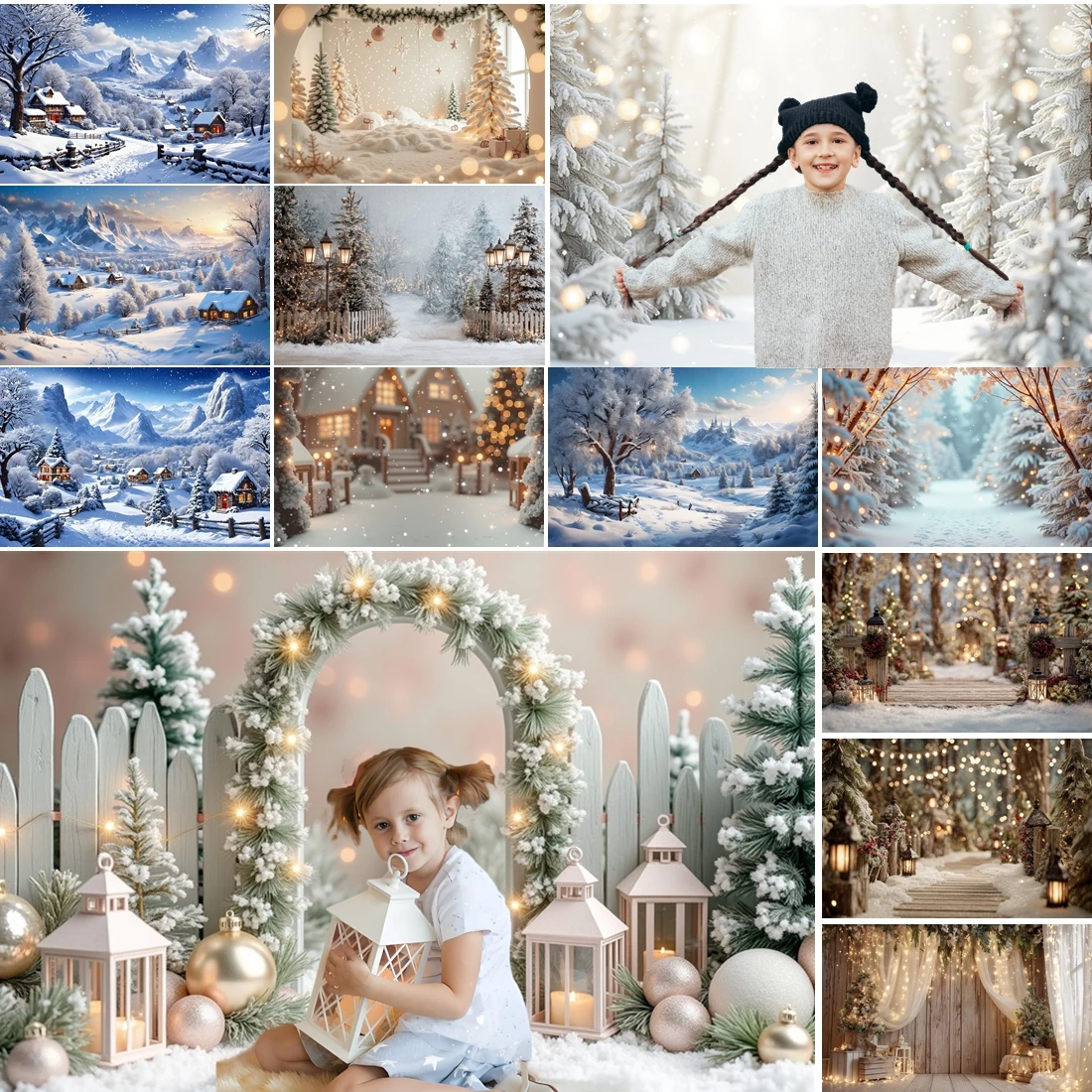 

MOON.QG Winter Christmas Trees Photographic Background New Year Bokeh Pine Village Candle Backdrop Photozone Decoration Poster