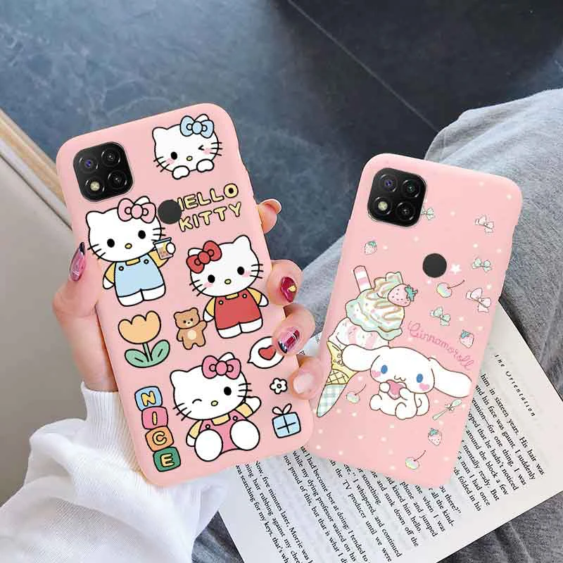 Funda de teléfono de dibujos animados para Xiaomi Redmi 9C NFC 10A niñas lindo anticaída Cinnamoroll Kuromi Hello Kitty funda de silicona a prueba de golpes tpu