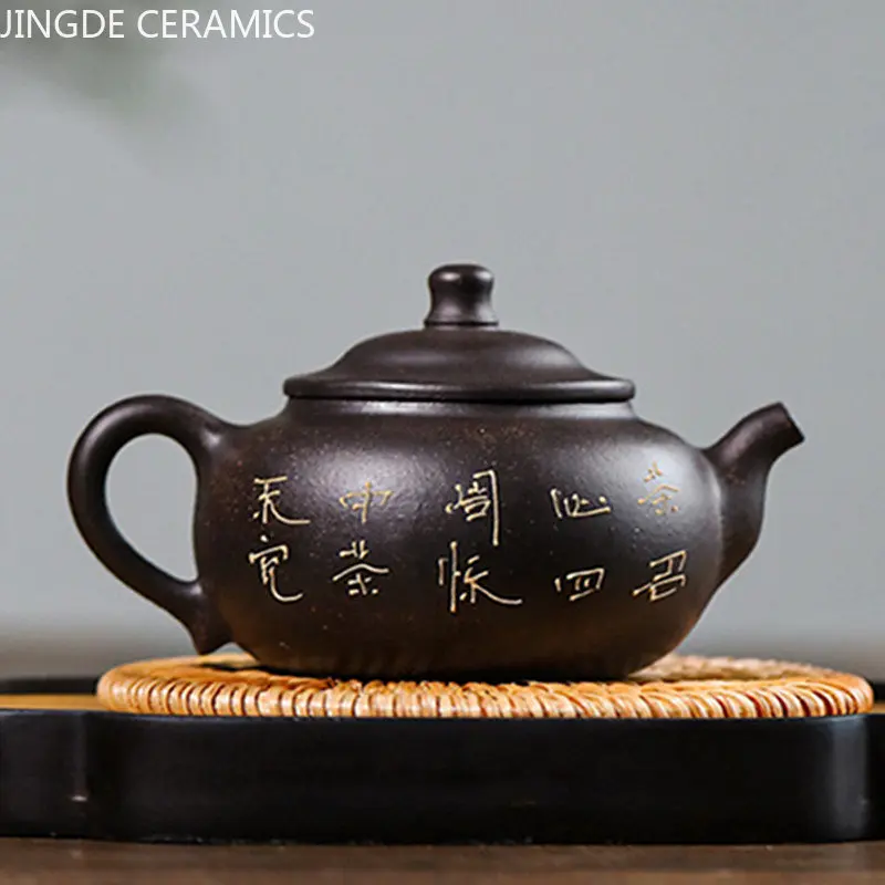 Hand Painted Black Gold Sand Filter Tea Pot Yixing Purple Clay Teapot Tradition Handmade Tea Maker Chinese Zisha Teaware 170ml