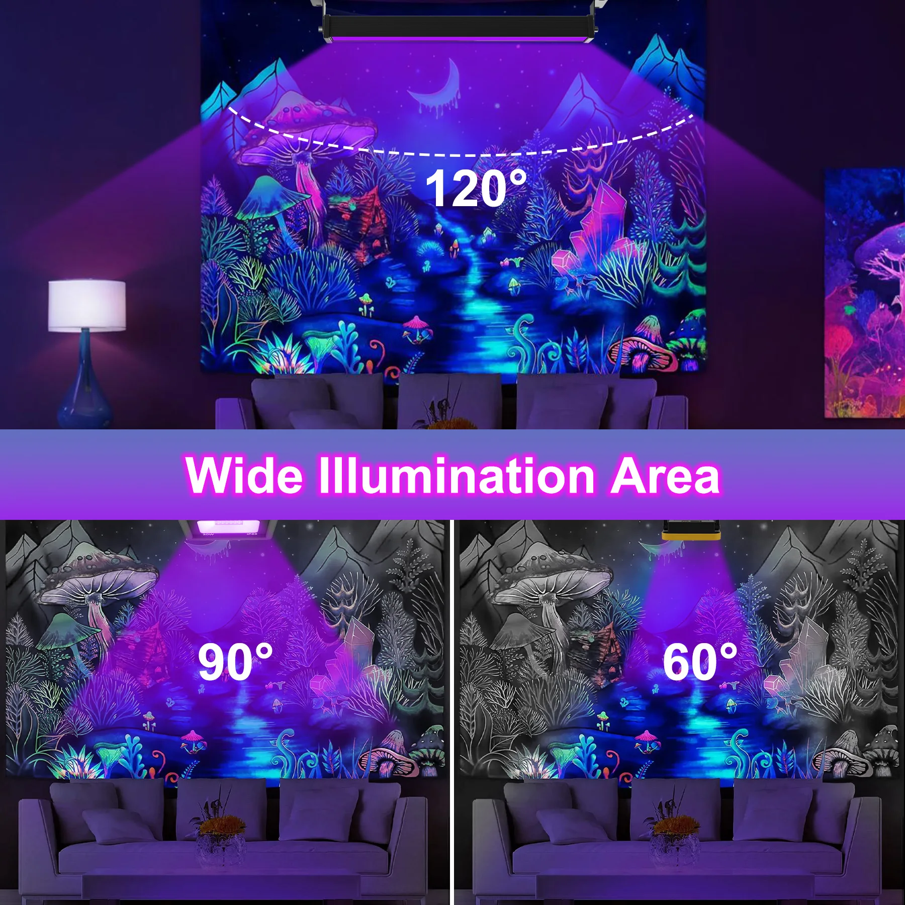 60LEDS UV Floodlight 400-405NM Fluorescen Glow Ultraviolet Black Light Bar Party Stage Disco LED Backlight for Bar Body Paint