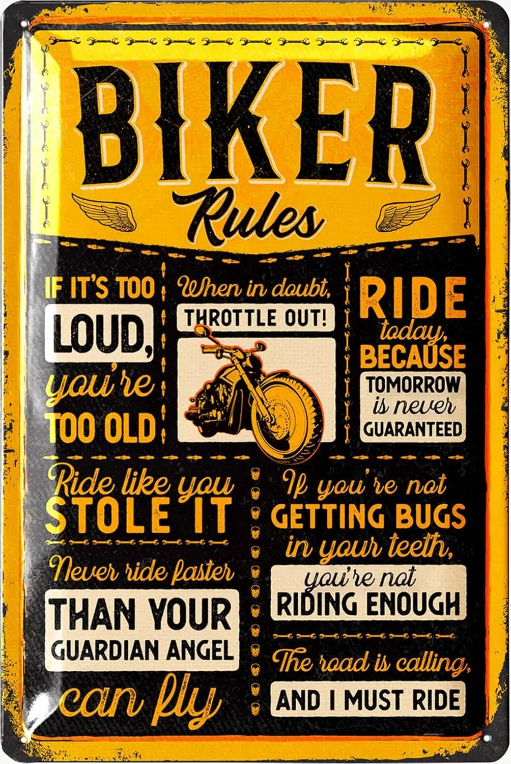 Vintage Tin Sign - Biker Rules, Motorcycle Wall Decor, Vintage Metal Art, motorcycle metal sign for garage - ;