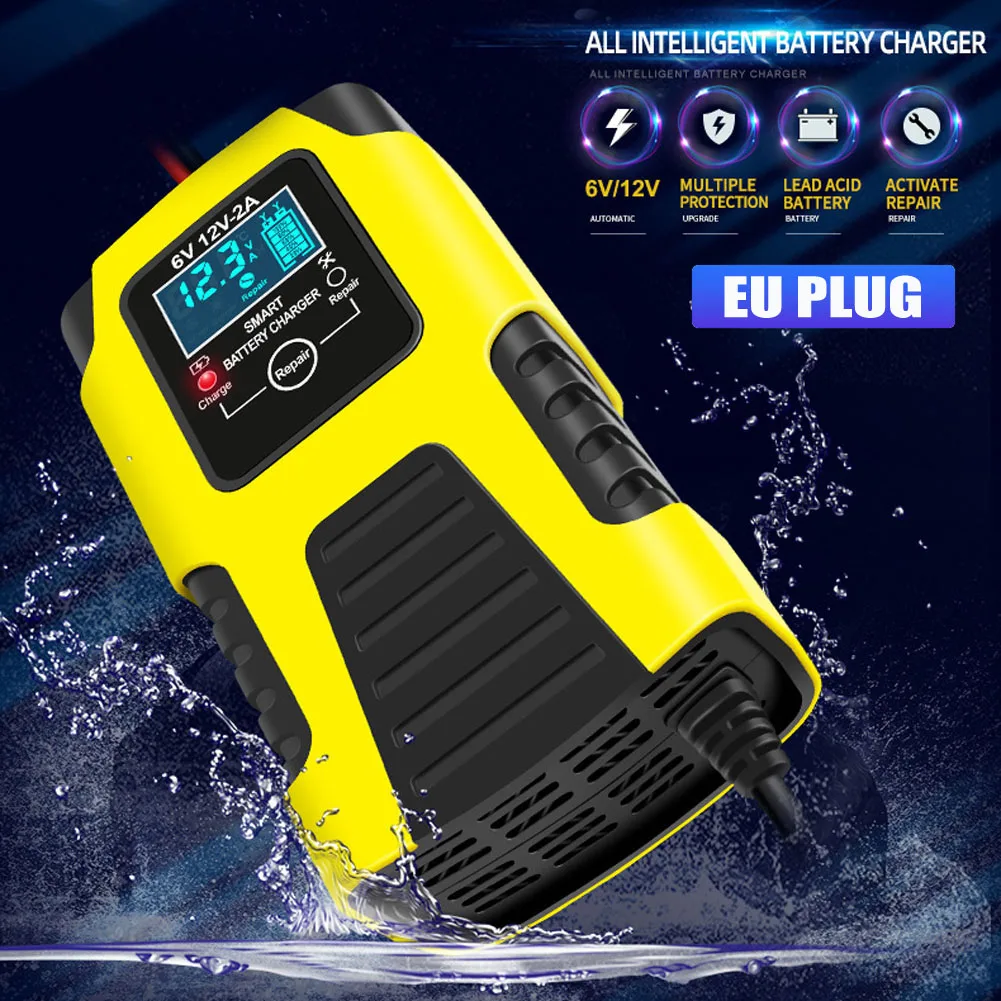 

12V Full Automatic Car Battery Charger Power Pulse Repair Chargers Wet Dry Lead Acid Battery Charger Digital LCD Display EU Plug