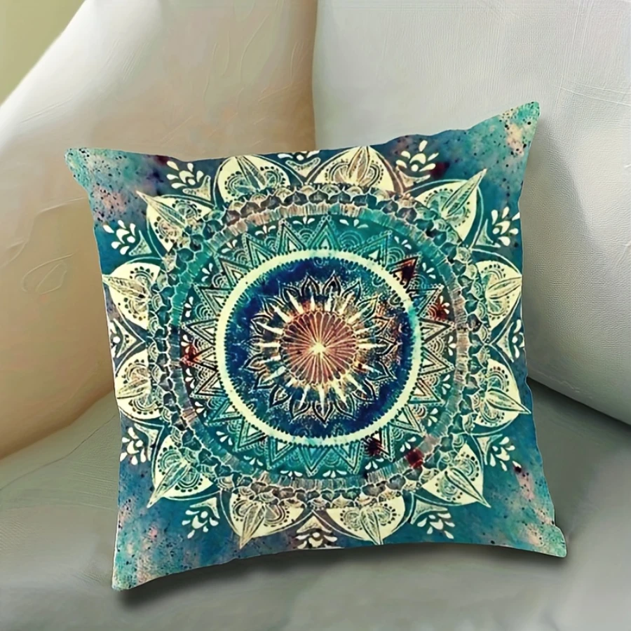 1PC Digital Print Pillow Cover Cushion Cover Distressed Green Floral Mandala Boho Ethnic Tribal Decorative Throw Pillow Case