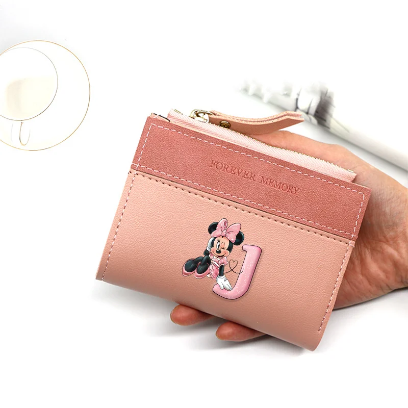 Disney Minnie Wallet Short Coin Purse Printing A-Z Letters Card Holder Handbag Ladies Small Wallets Female Hasp Clutch Money Bag