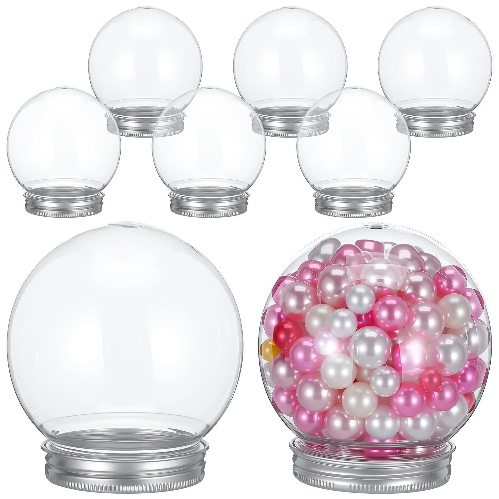 

8Pcs DIY Snow Globe Kits Crystal Clear Plastic Balls with Sleek Aluminum Cap for Christmas Decorations and Homemade Ornaments
