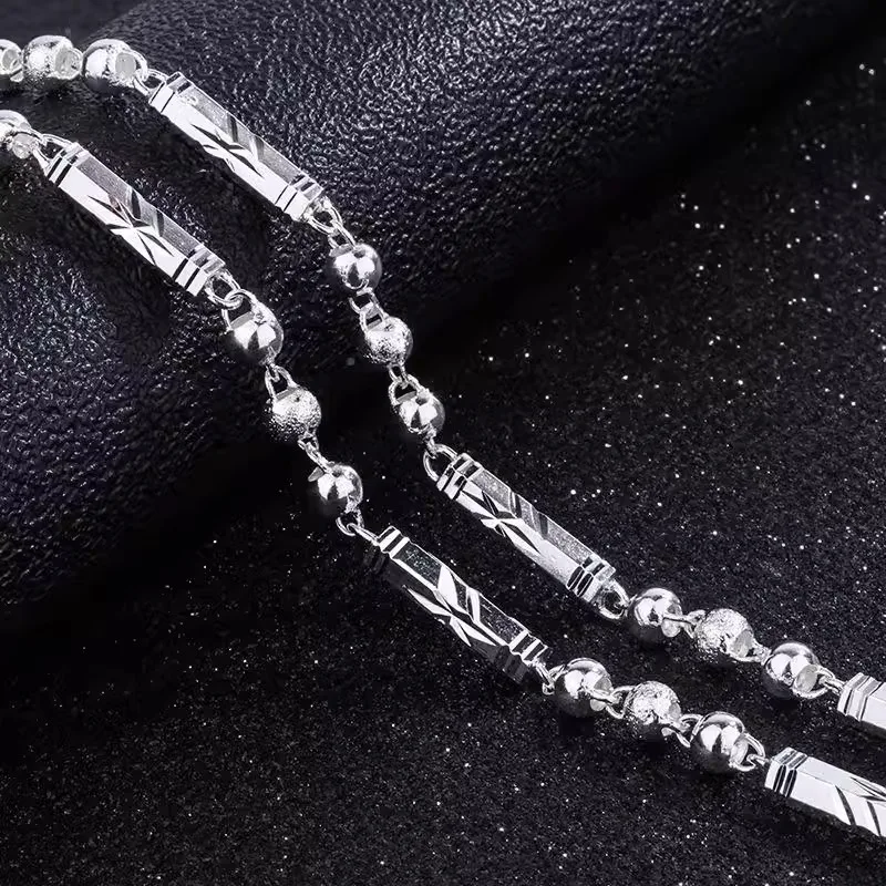 HX Silver Color New Trendy Men's Three-ball Hexagonal Cylinder Personalized Simple Thick Chain Necklace for Men Jewelry