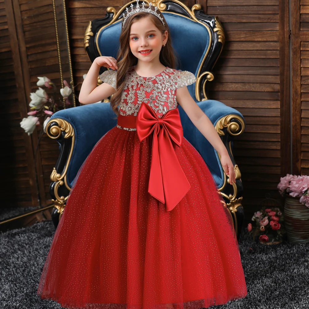 European Girls\' Wedding Dress Pengpeng Princess Dress Host Piano Performance Dress Children\'s Christmas Evening Dress