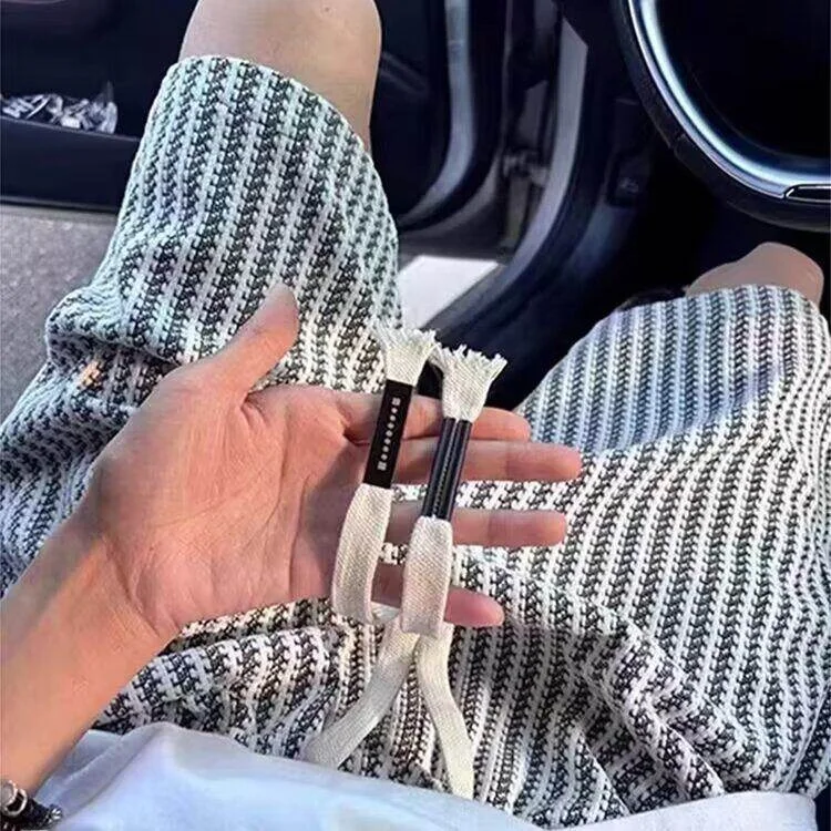 Casual Men's Short Pants Summer Beach Four-Part Black White Stripes Sport High-End Feeling Loose Fit Casual Beach Five-Part M...