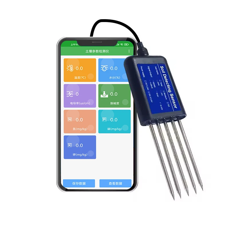 Smart Farming Digital Soil NPK EC PH Plant Hygrometer Moisture Probe Meter Sensor Connecting Mobile Phones 7-In-1 Soil Tester