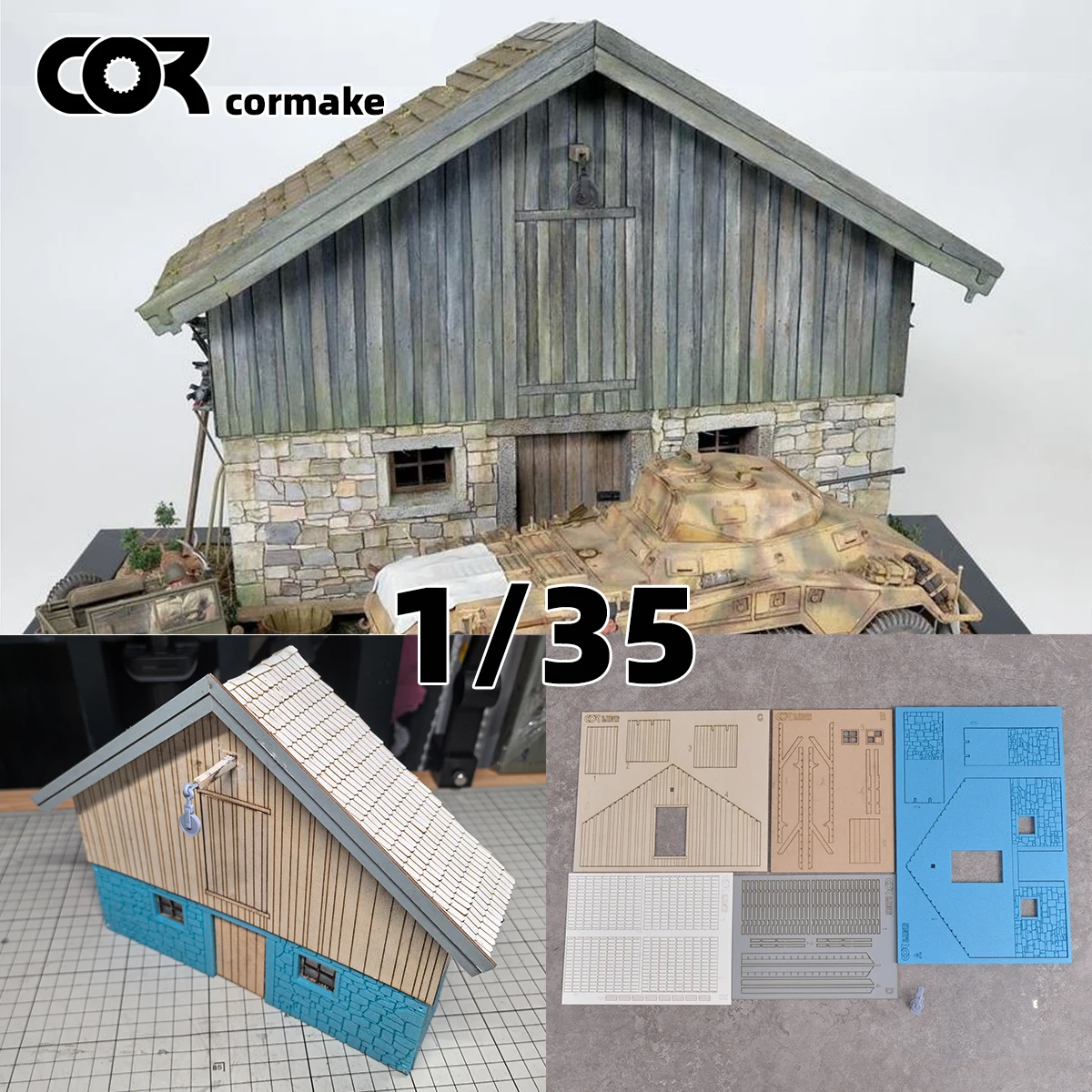 Maqueta arquitectónica de ensamblaje: almacén, granero, elevador de grano, diorama, kit de modelo a escala 1/35