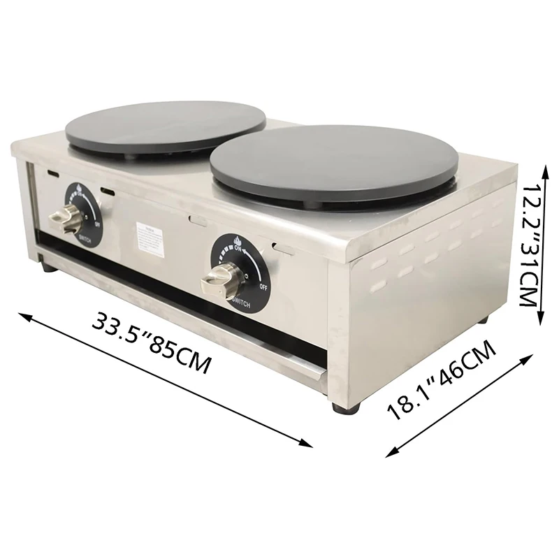 Commercial Dual-HEAD Gas Crepe Maker เครื่องอบแพนเค้ก Griddle เครื่อง Non-Stick ปรับอาวุธ