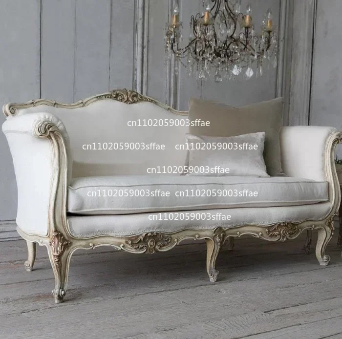 living room high-end fashion solid wood carved antique three-person sofa
