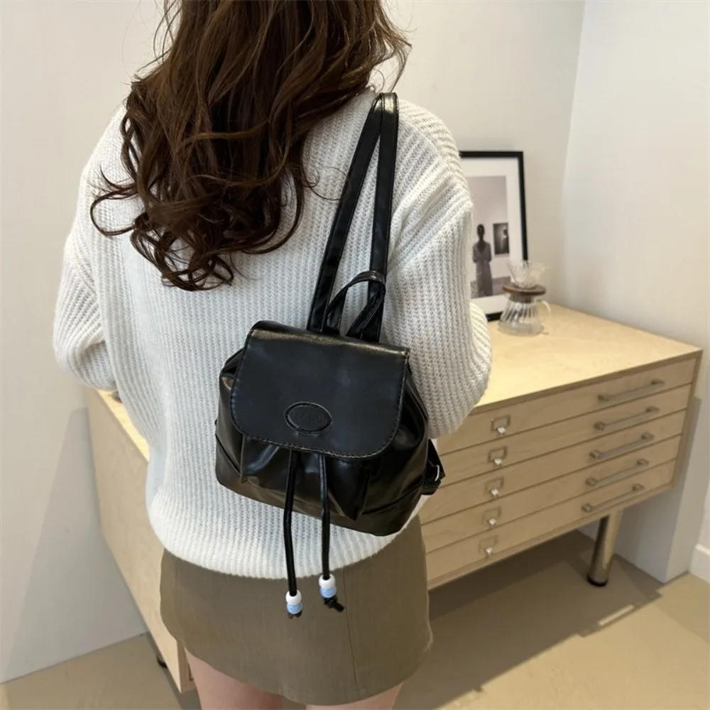 

Cute Mini PU Leather Backpack Solid Color Small Pack Shoulders Bag Korean Style Handbag Y2K Backpack Lady