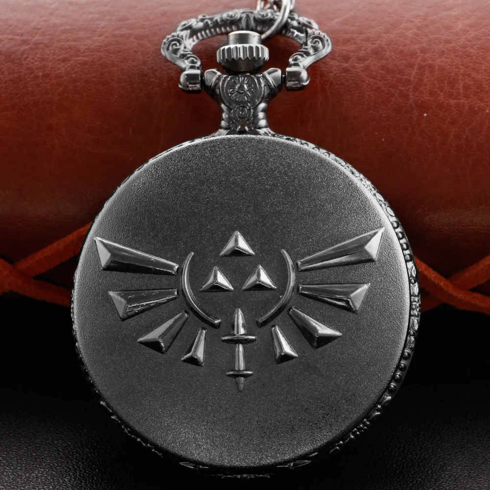 Zelda Stone Swordsman Black Fashion Quartz Pocket Watch with Chain Pendant Necklace Trinkets Festivals Holiday Best Gift