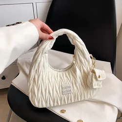 Hundreds Bag 2024 Trendy Texture Pleated Underarm Bag Casual Retro Handbag ins Simple Fashion Women's Bag