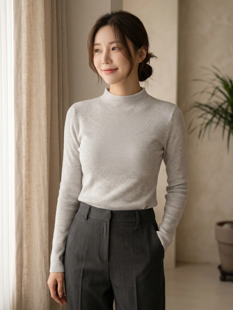 Autumn Winter Fashion Slim Jumpers 2026 Solid Women Sweater Half Turtleneck Knitted Pullovers Harajuku Korean Soft Warm Knitwear