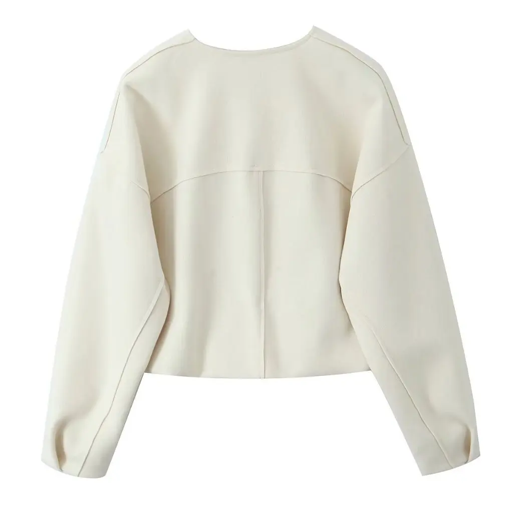 

European And American Fashion Soft Crewneck Long Sleeve Aviator Jacket Coat for Women Spring Autumn New L36163