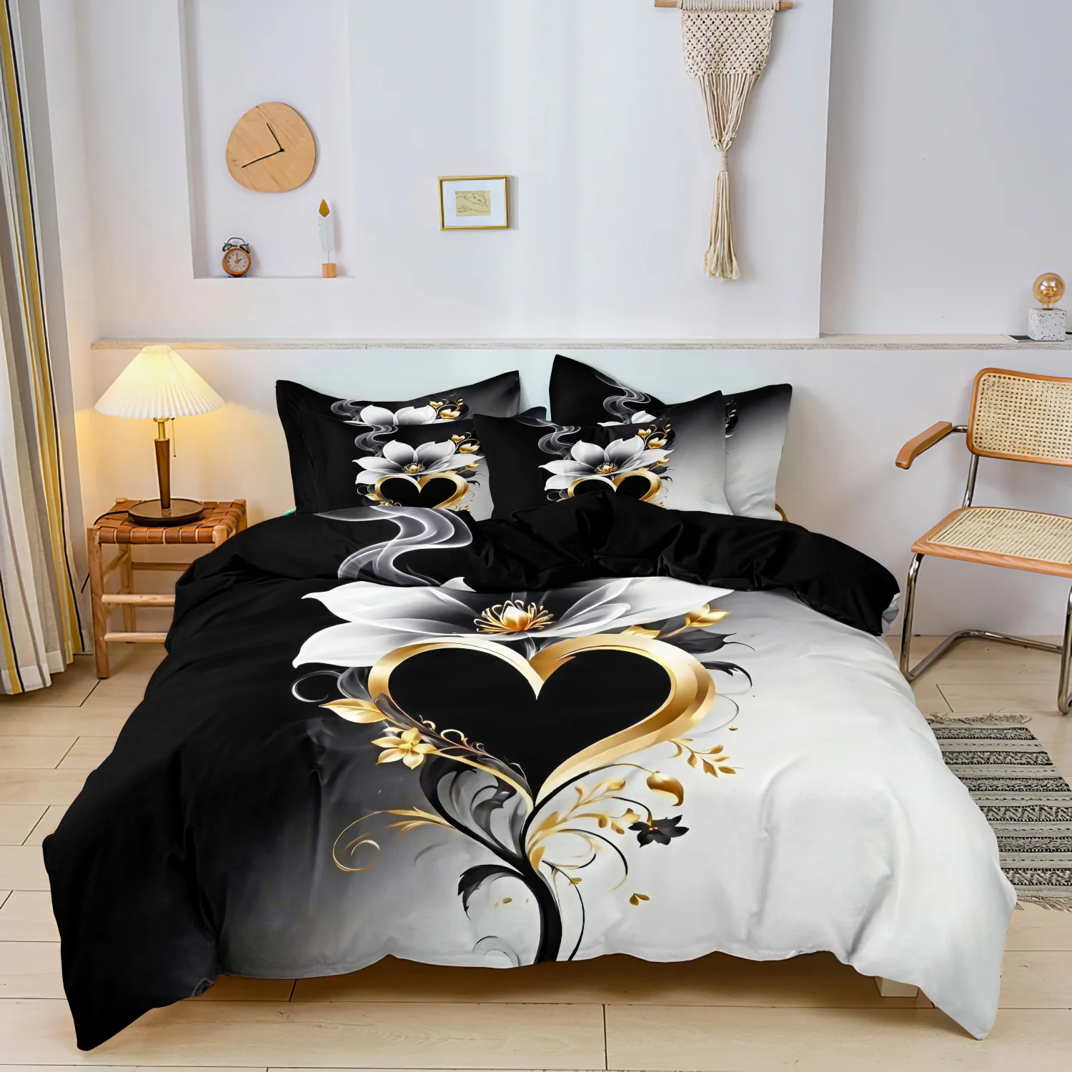 Siyah Altın Kalp Beyaz Manolya - Aesthetic Floral Duvet Cover incelemesi ve fiyatı