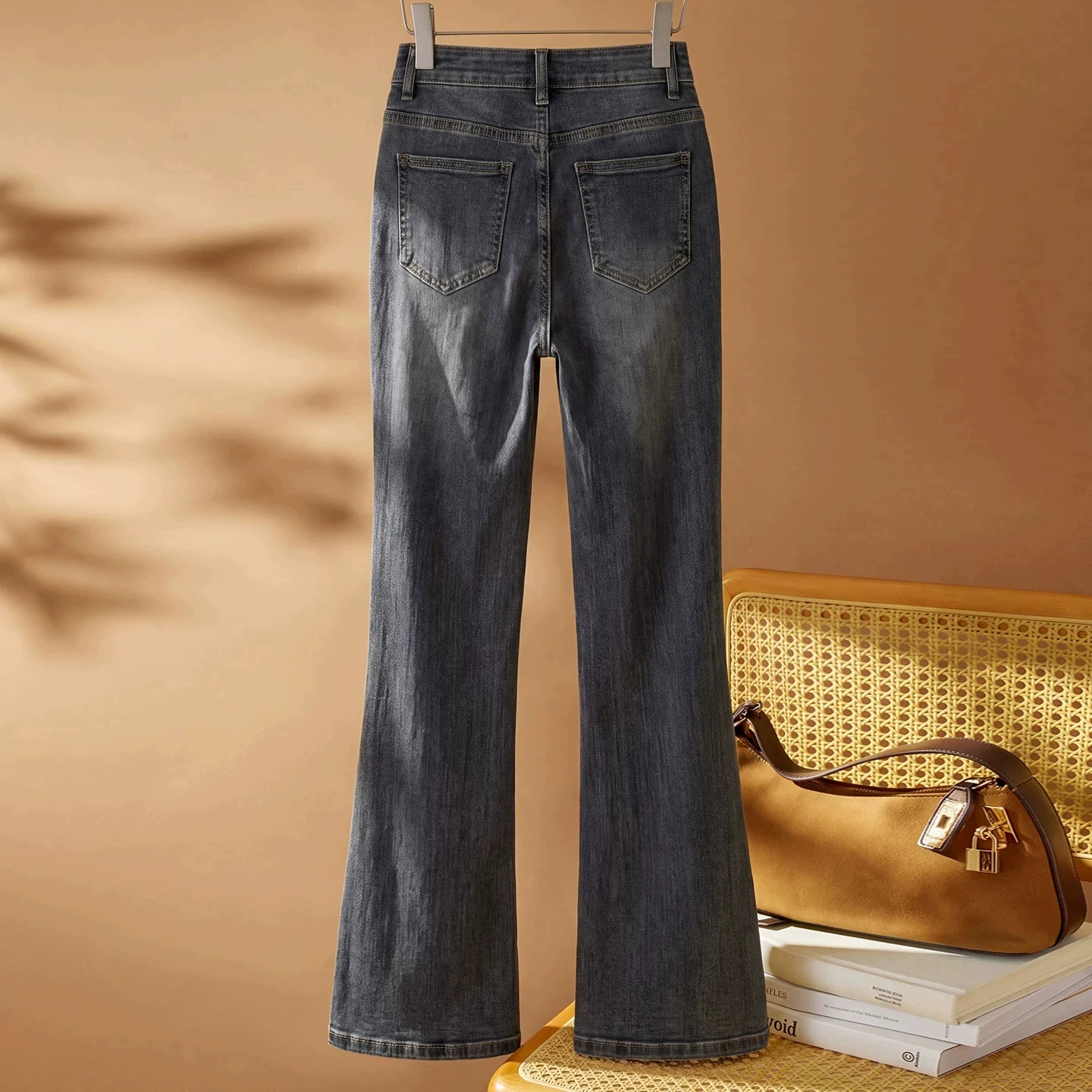 American Style Retro High Waist Double Buckle Wide Leg Jeans Women's Slimming Casual Trousers Cotton Stretch Denim Jeans