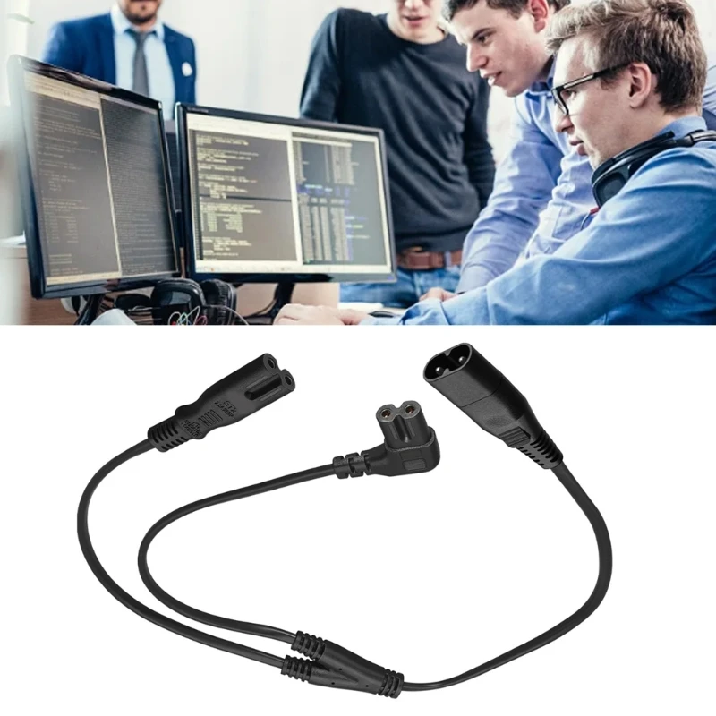CORA Split Device Power Cable with Straight and Angled Ends, 60cm/23.6inch Y Cord for Monitor, Speaker, Printer, and Desk Cable