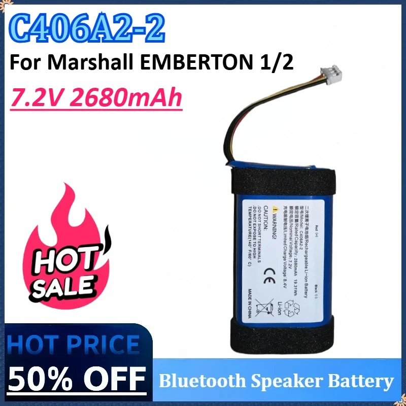 

New C406A2-2 7.2V 2680mAh 19.31Wh C406A2 Bluetooth Speaker Battery for Marshall EMBERTON 1/2 Rechargeable Battery