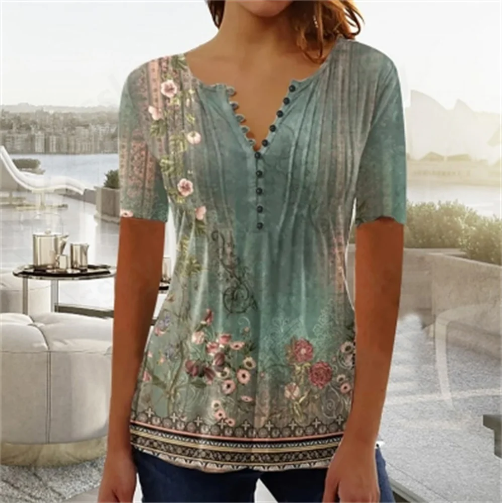 

Ladies Casual Pleated round Neck Button Cardigan Short Sleeve Loose T-Shirt Blouse Fashionable Lightweight Open Front Top
