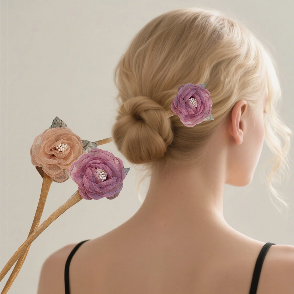 

Новая булочка для волос с цветком розы для женщин и девочек, элегантная деревянная вилка для волос в китайском стиле, модная шпилька, аксессуары для волос, головные уборы