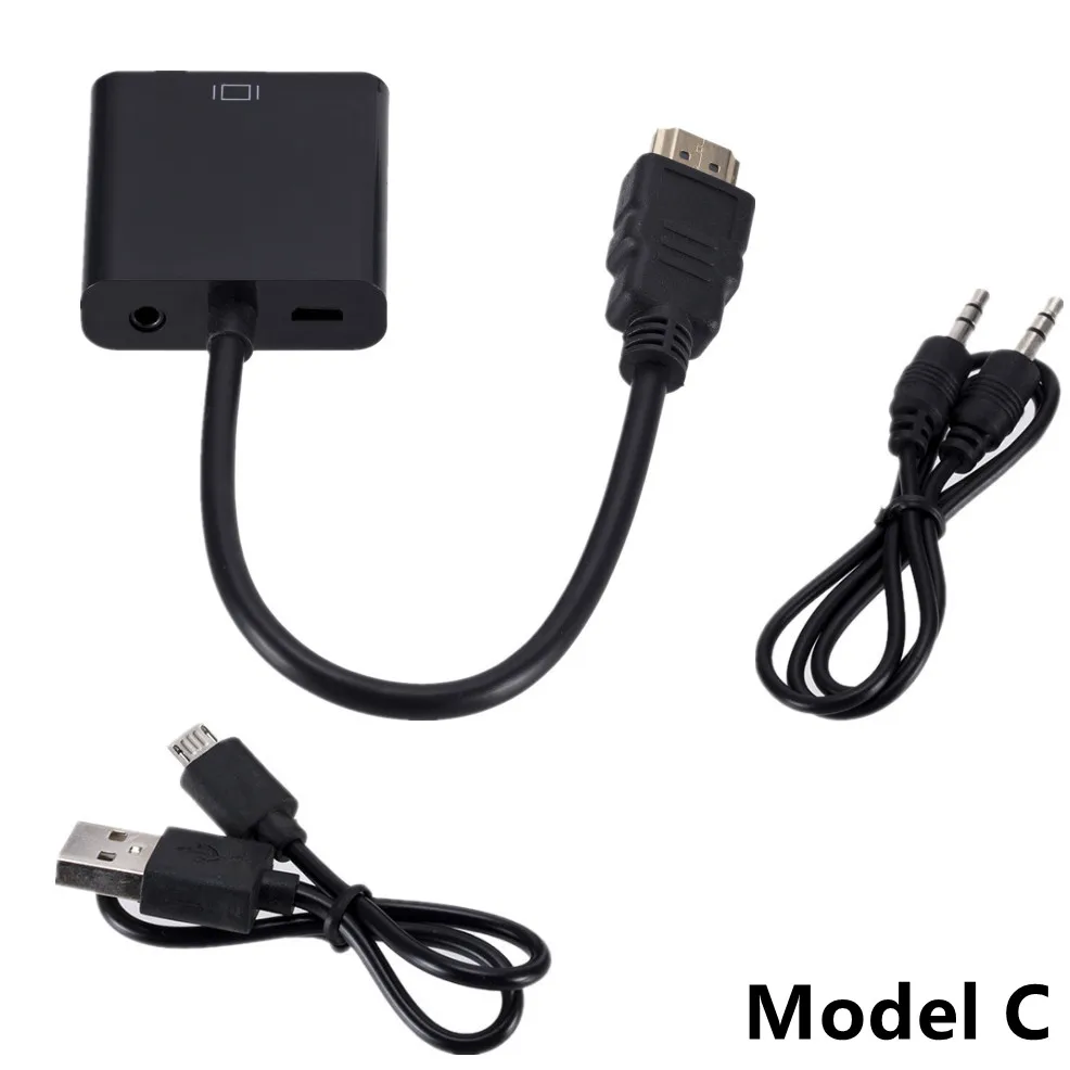 HD 1080P HDMI To VGA Cable Converter With Audio Power Supply HDMI Male To VGA Female Converter Adapter for Laptops PC Tablet TV